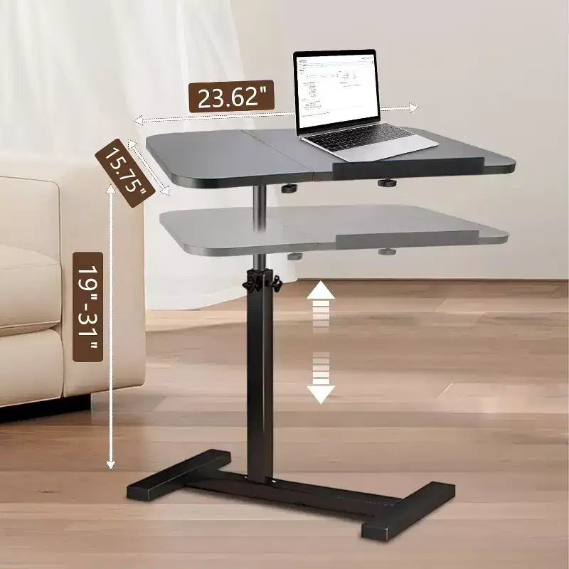 Table de lit à roulettes, Bureau d'ordinateur portable inclinable à double plateau avec tiroir pour hôpital et domicile, Réglable en hauteur