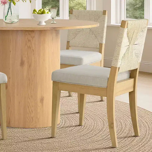 Ensemble de salle à manger rond 5 pièces, table à pied central de 41,5 po et chaises rembourrées beiges avec pieds en bois massif pour la cuisine ou le coin-repas - Panipeachy