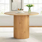 Ensemble de salle à manger rond 5 pièces, table à pied central de 41,5 po et chaises rembourrées beiges avec pieds en bois massif pour la cuisine ou le coin-repas - Panipeachy
