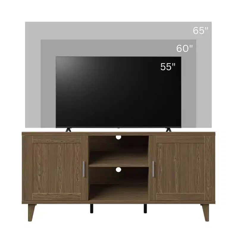 JVNOXK Meuble TV Médiéval Moderne de 60 pouces, Meuble de Divertissement avec Deux Portes et Gestion des Câbles, Convient aux TV de 65 pouces et moins, Noyer