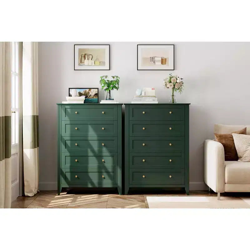 Commode à 5 tiroirs COZONY pour chambre à coucher, commode haute en bois avec rangement profond, commode moderne pour entrée et couloir