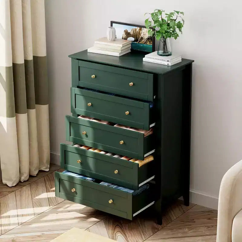 Commode à 5 tiroirs COZONY pour chambre à coucher, commode haute en bois avec rangement profond, commode moderne pour entrée et couloir