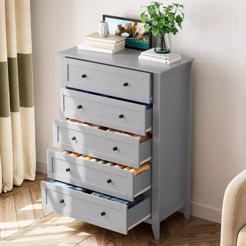 Commode à 5 tiroirs COZONY pour chambre à coucher, commode haute en bois avec rangement profond, commode moderne pour entrée et couloir