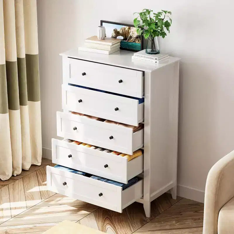 Commode à 5 tiroirs COZONY pour chambre à coucher, commode haute en bois avec rangement profond, commode moderne pour entrée et couloir