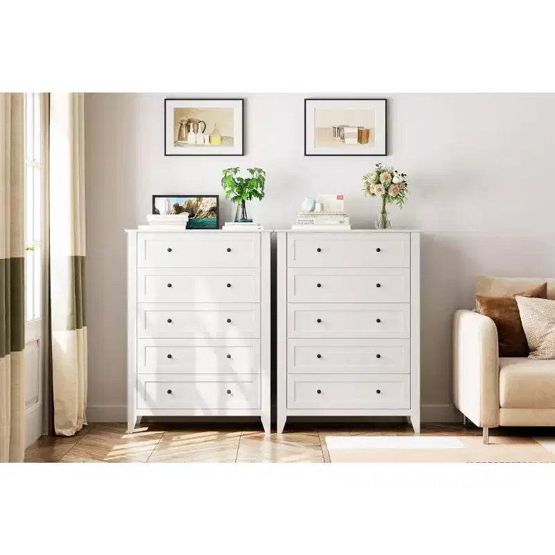 Commode à 5 tiroirs COZONY pour chambre à coucher, commode haute en bois avec rangement profond, commode moderne pour entrée et couloir