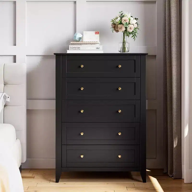 Commode à 5 tiroirs COZONY pour chambre à coucher, commode haute en bois avec rangement profond, commode moderne pour entrée et couloir