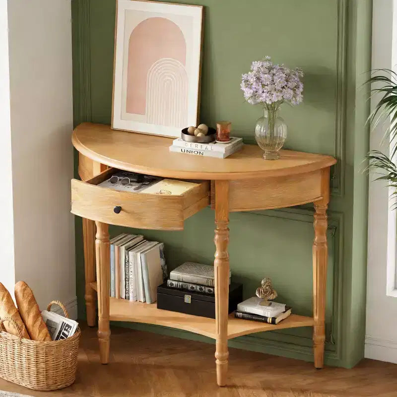 Table console demi-lune Luxystar avec tiroir et étagère pour entrée et salon