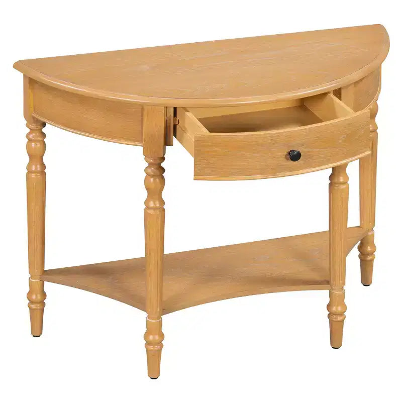Table console demi-lune Luxystar avec tiroir et étagère pour entrée et salon