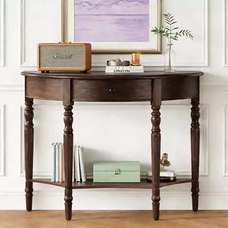 Table console demi-lune Luxystar avec tiroir et étagère pour entrée et salon