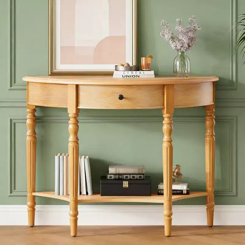 Table console demi-lune Luxystar avec tiroir et étagère pour entrée et salon