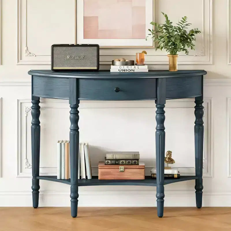 Table console demi-lune Luxystar avec tiroir et étagère pour entrée et salon