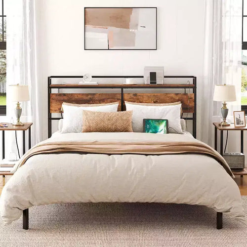 Tête de lit ACOINEL Queen Size avec station de charge (2 prises et 4 ports USB), tête de lit à hauteur réglable avec étagère de rangement