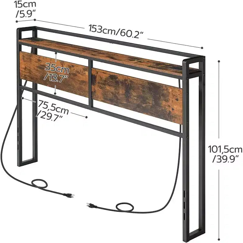Tête de lit ACOINEL Queen Size avec station de charge (2 prises et 4 ports USB), tête de lit à hauteur réglable avec étagère de rangement