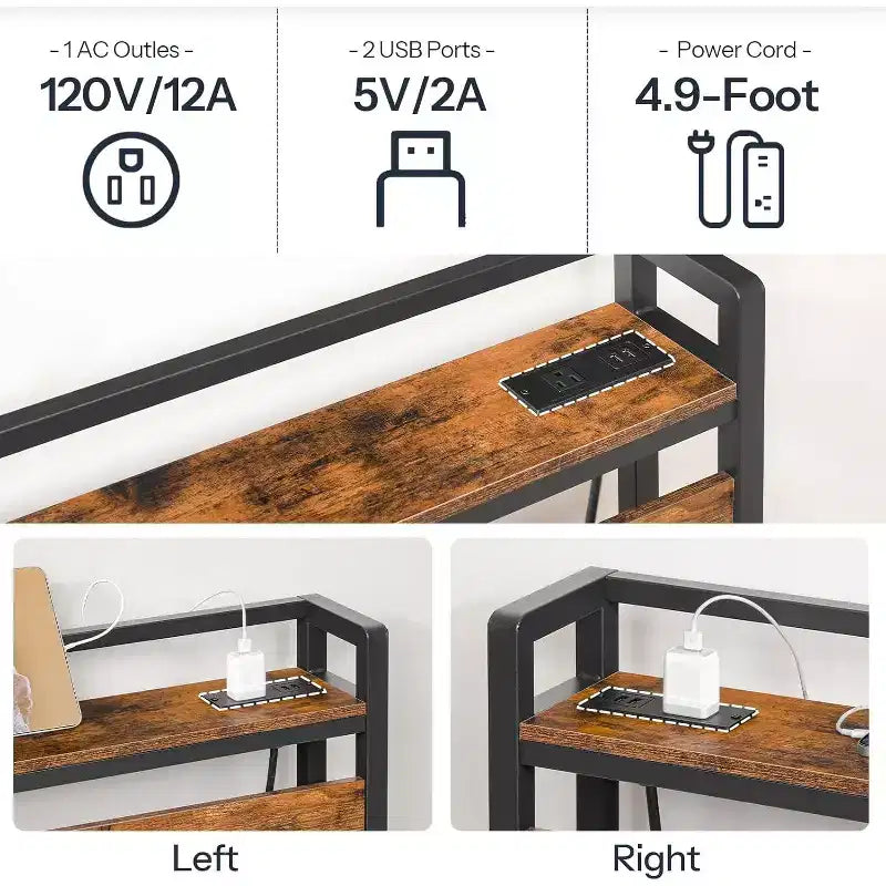 Tête de lit ACOINEL Queen Size avec station de charge (2 prises et 4 ports USB), tête de lit à hauteur réglable avec étagère de rangement