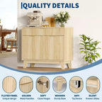 Buffet de rangement 33", armoire de bar à café cannelée avec poignées dorées, meuble console média en bois, desserte d'appoint pour salon, cuisine, maison
