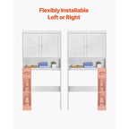 Meuble de rangement au-dessus des toilettes 170 cm Organisateur de salle de bain avec portes doubles Étagère réglable Étagère ouverte Blanc Autoportant Gain de place