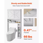 Meuble de rangement au-dessus des toilettes 170 cm Organisateur de salle de bain avec portes doubles Étagère réglable Étagère ouverte Blanc Autoportant Gain de place