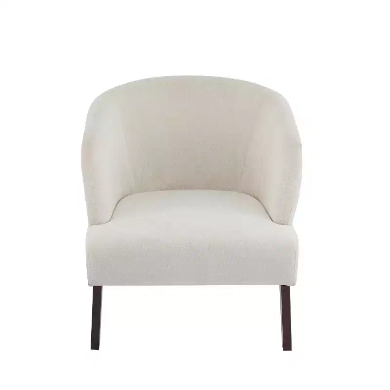Fauteuil moderne avec dossier rond et pieds en bois, d'inspiration Mid-Century, pour salon