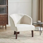 Fauteuil moderne avec dossier rond et pieds en bois, d'inspiration Mid-Century, pour salon