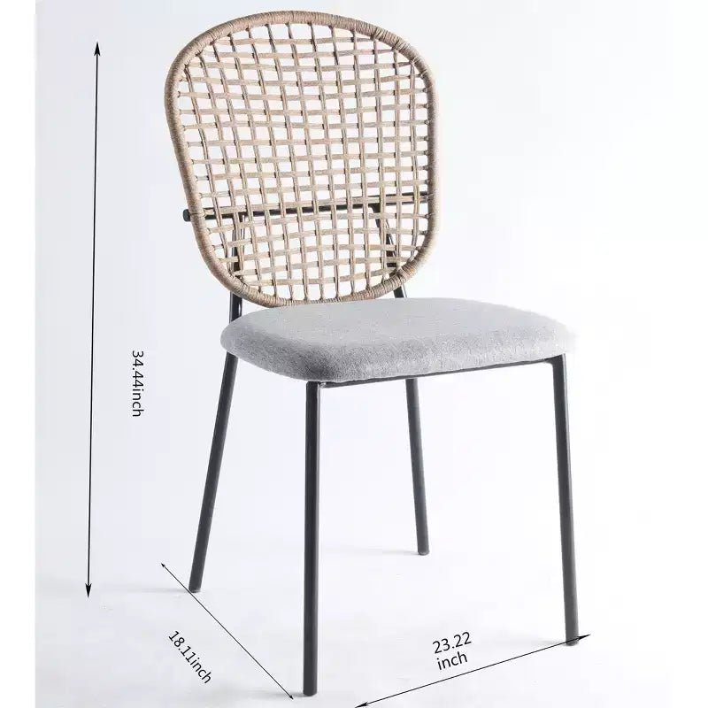 Lot de 4 chaises de salle à manger avec motif sennit noir et gris, adaptées pour la salle à manger ou le café