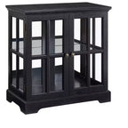 Vitrine d'exposition LED antique avec portes persiennes, étagères réglables et contrôle Bluetooth pour un design rétro