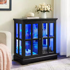 Vitrine d'exposition LED antique avec portes persiennes, étagères réglables et contrôle Bluetooth pour un design rétro