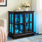 Vitrine d'exposition LED antique avec portes persiennes, étagères réglables et contrôle Bluetooth pour un design rétro