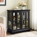 Vitrine d'exposition LED antique avec portes persiennes, étagères réglables et contrôle Bluetooth pour un design rétro