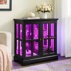 Vitrine d'exposition LED antique avec portes persiennes, étagères réglables et contrôle Bluetooth pour un design rétro