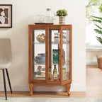 Vitrine à 2 portes avec portes en verre trempé, panneau arrière miroir, étagères réglables et éclairage pour le bureau à domicile