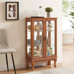 Vitrine à 2 portes avec portes en verre trempé, panneau arrière miroir, étagères réglables et éclairage pour le bureau à domicile
