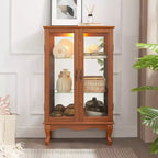 Vitrine à 2 portes avec portes en verre trempé, panneau arrière miroir, étagères réglables et éclairage pour le bureau à domicile