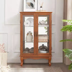 Vitrine à 2 portes avec portes en verre trempé, panneau arrière miroir, étagères réglables et éclairage pour le bureau à domicile
