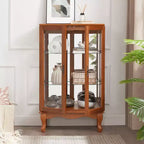 Vitrine à 2 portes avec portes en verre trempé, panneau arrière miroir, étagères réglables et éclairage pour le bureau à domicile