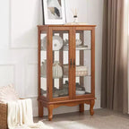 Vitrine à 2 portes avec portes en verre trempé, panneau arrière miroir, étagères réglables et éclairage pour le bureau à domicile