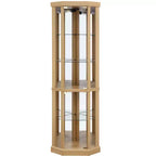 Vitrine d'angle éclairée avec étagères en verre réglables et dispositif anti-basculement pour collections d'antiquités