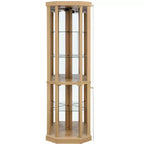 Vitrine d'angle éclairée avec étagères en verre réglables et dispositif anti-basculement pour collections d'antiquités