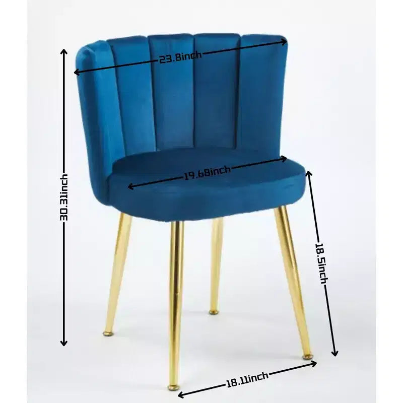 Lot de 2 chaises de salle à manger modernes avec pieds tubulaires en fer doré et coussins en velours, dossier confortable, finition bleue