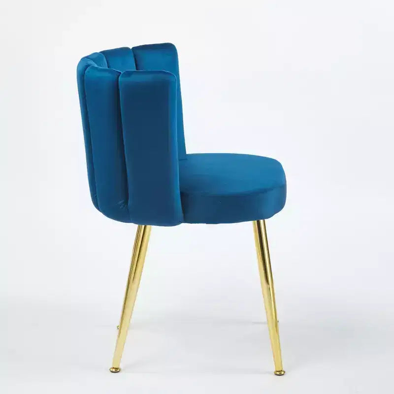 Lot de 2 chaises de salle à manger modernes avec pieds tubulaires en fer doré et coussins en velours, dossier confortable, finition bleue