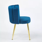 Lot de 2 chaises de salle à manger modernes avec pieds tubulaires en fer doré et coussins en velours, dossier confortable, finition bleue