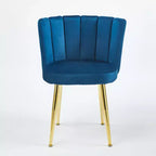 Lot de 2 chaises de salle à manger modernes avec pieds tubulaires en fer doré et coussins en velours, dossier confortable, finition bleue