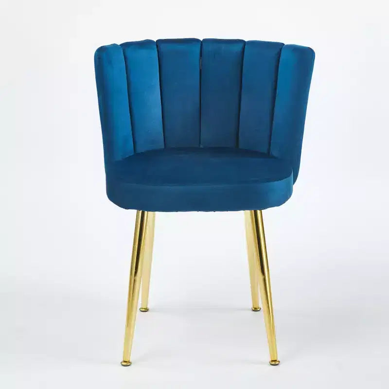 Lot de 2 chaises de salle à manger modernes avec pieds tubulaires en fer doré et coussins en velours, dossier confortable, finition bleue