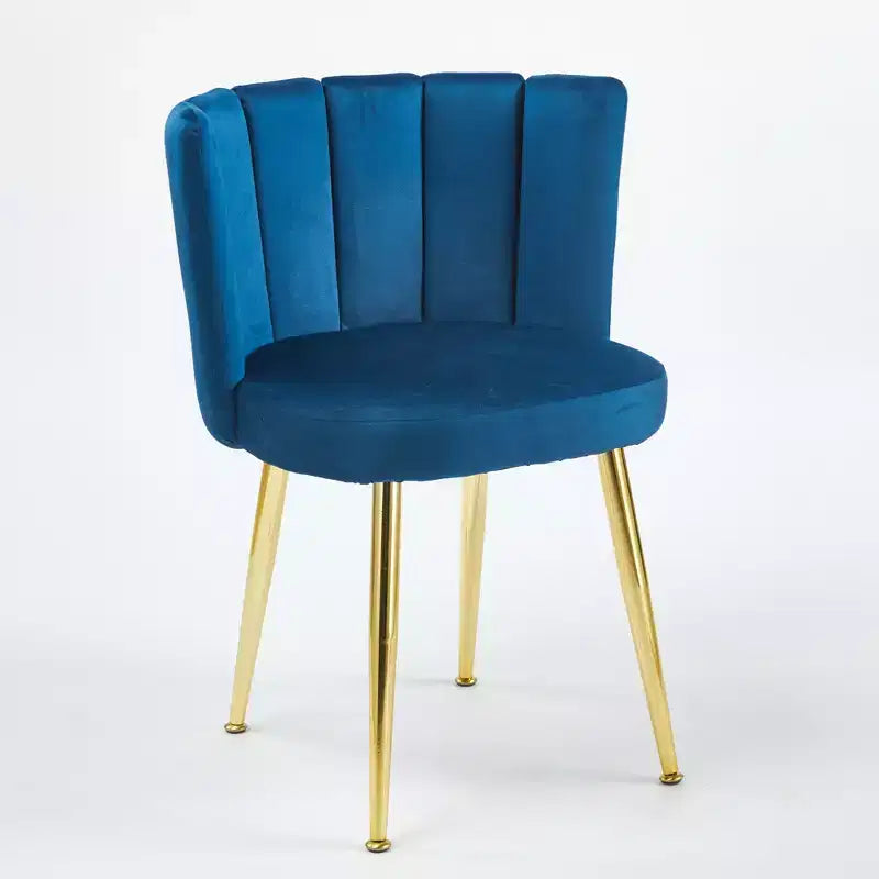 Lot de 2 chaises de salle à manger modernes avec pieds tubulaires en fer doré et coussins en velours, dossier confortable, finition bleue