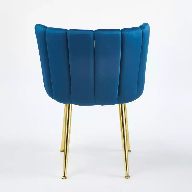 Lot de 2 chaises de salle à manger modernes avec pieds tubulaires en fer doré et coussins en velours, dossier confortable, finition bleue