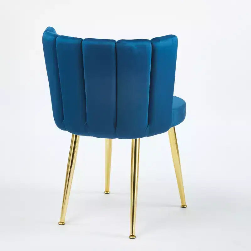 Lot de 2 chaises de salle à manger modernes avec pieds tubulaires en fer doré et coussins en velours, dossier confortable, finition bleue