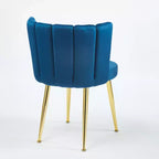 Lot de 2 chaises de salle à manger modernes avec pieds tubulaires en fer doré et coussins en velours, dossier confortable, finition bleue