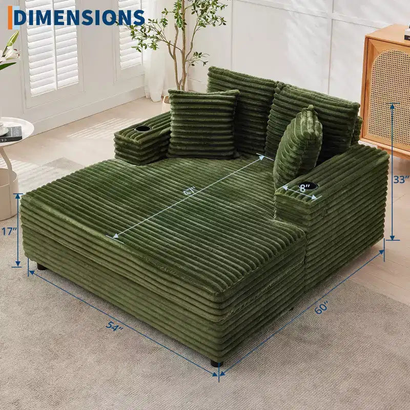 COZONY 60 Grand fauteuil inclinable en velours côtelé, canapé de lecture profond avec porte-gobelet et oreillers décoratifs pour le salon ou la chambre à coucher
