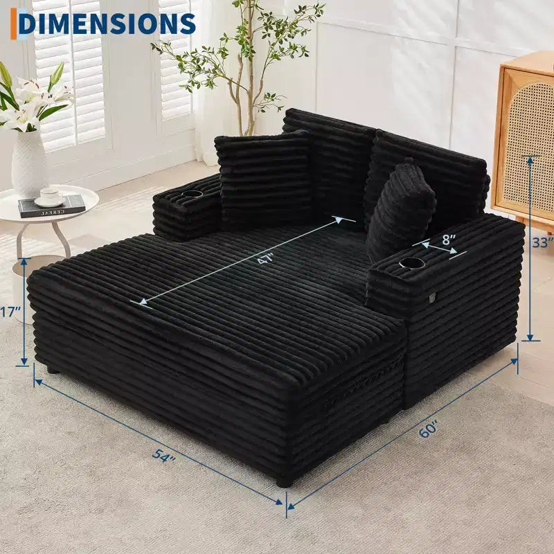 COZONY 60 Grand fauteuil inclinable en velours côtelé, canapé de lecture profond avec porte-gobelet et oreillers décoratifs pour le salon ou la chambre à coucher