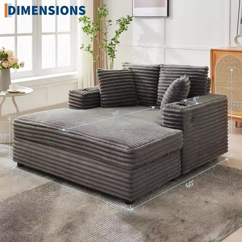 COZONY 60 Grand fauteuil inclinable en velours côtelé, canapé de lecture profond avec porte-gobelet et oreillers décoratifs pour le salon ou la chambre à coucher