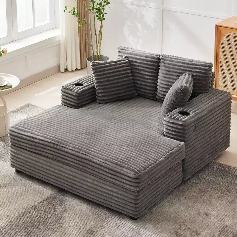 COZONY 60 Grand fauteuil inclinable en velours côtelé, canapé de lecture profond avec porte-gobelet et oreillers décoratifs pour le salon ou la chambre à coucher
